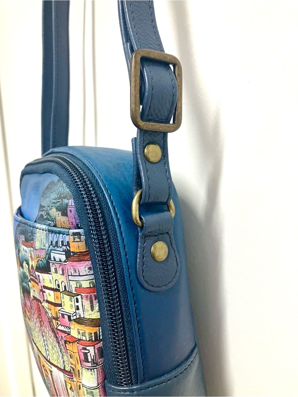 Anuschka Hand-Painted Moonlight Capri - Blue Floral & Coastal Dome Crossbody - Picture 3 of 10